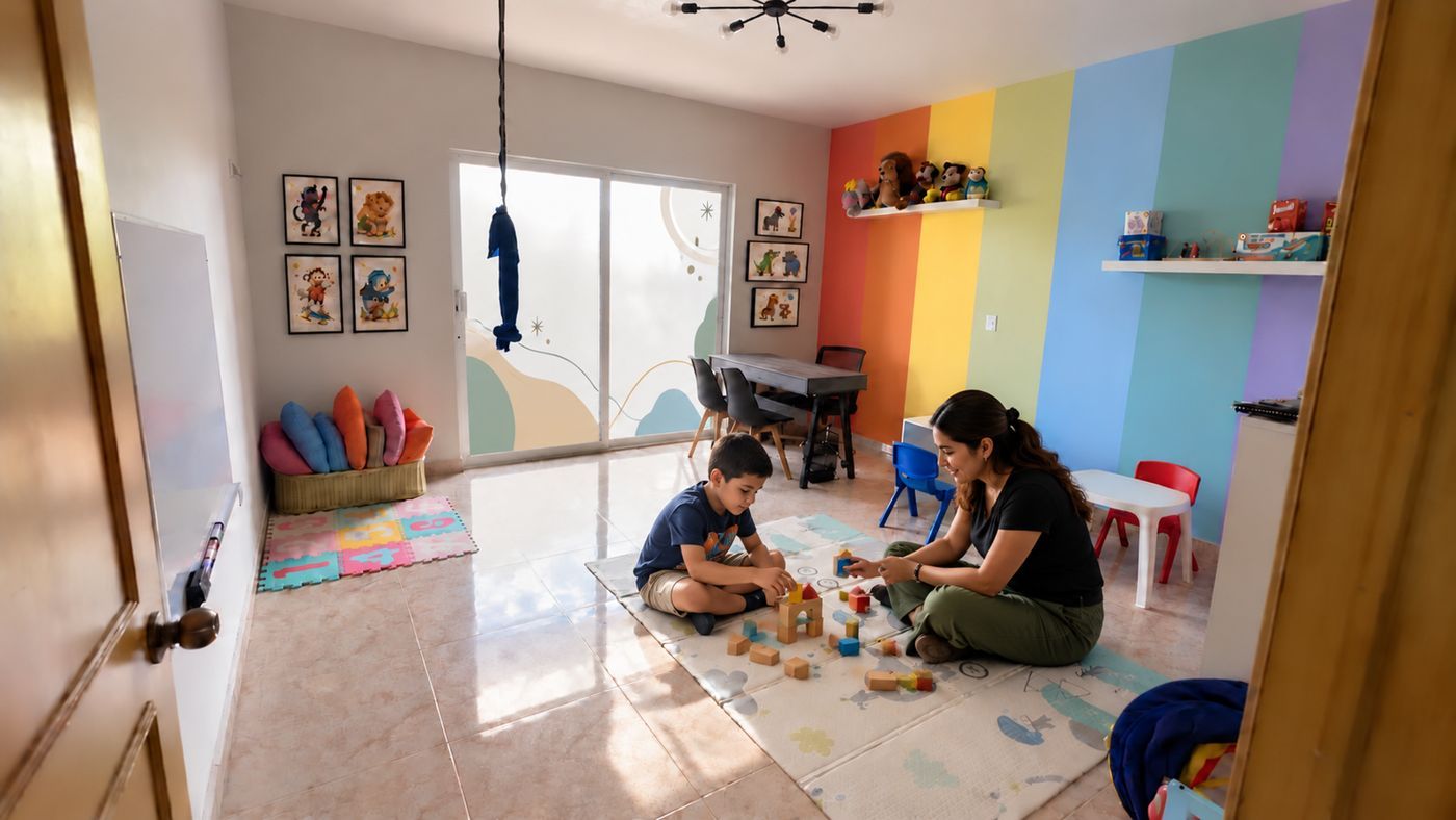 Niño jugando con su terapeuta